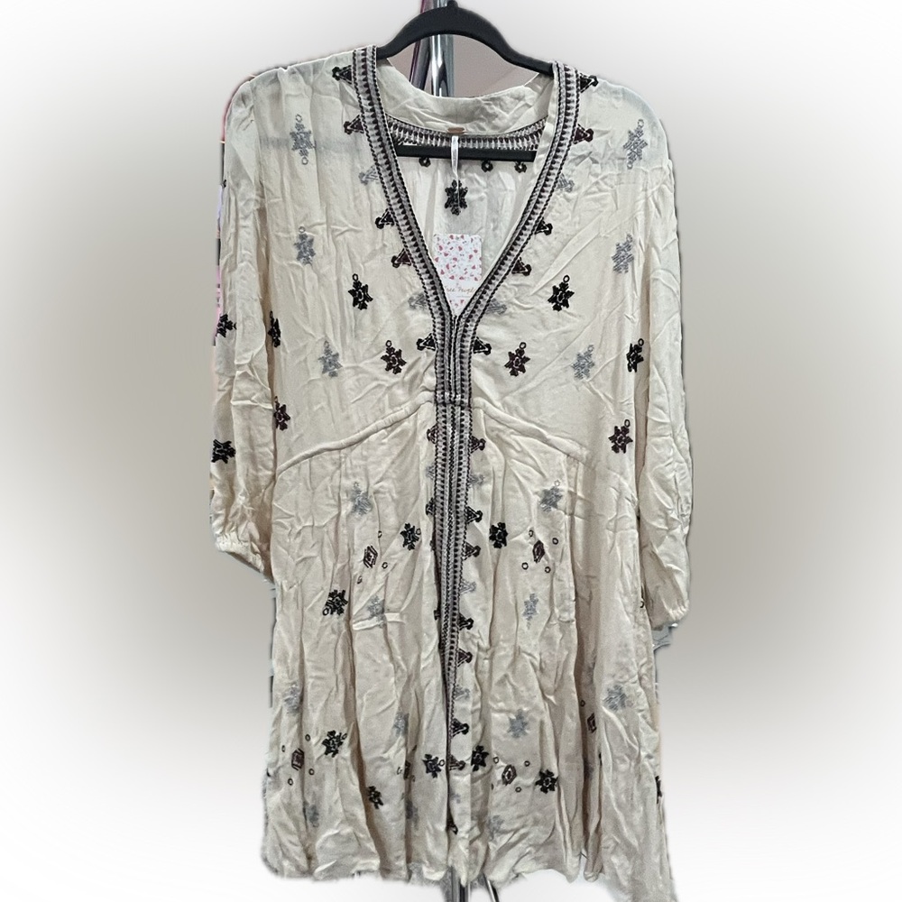 NEW Free People Star Gazzer Embroidered Mini Dress in Neutral Combo - size M